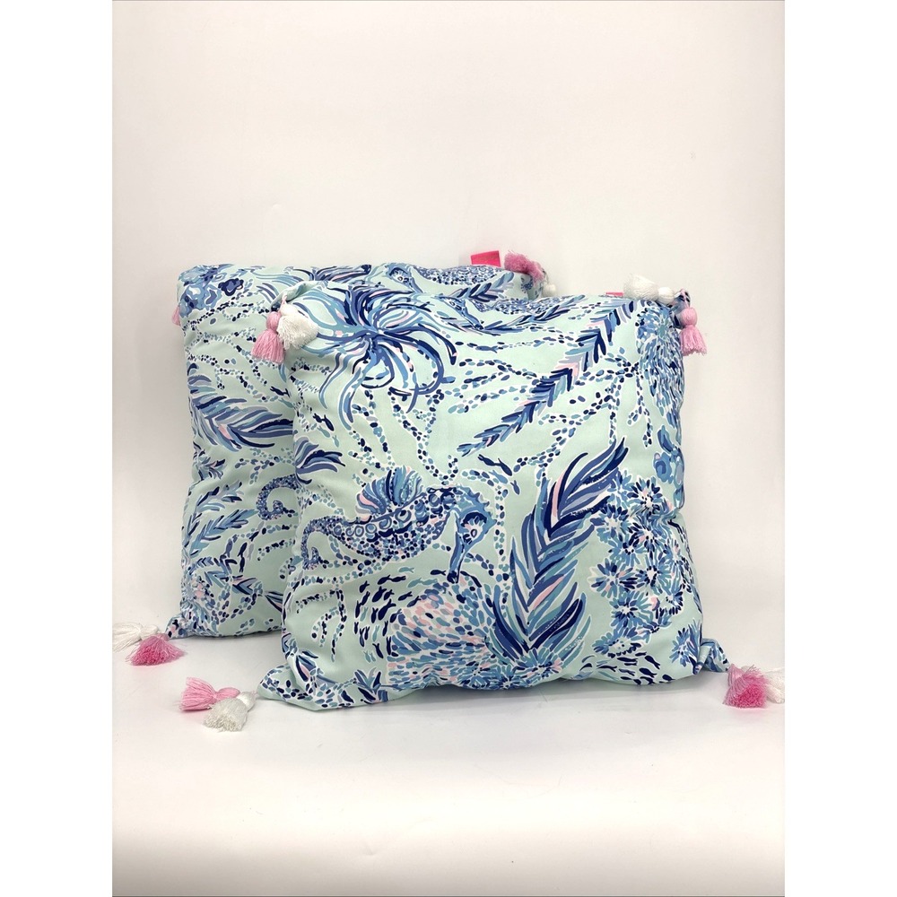 Lilly Pulitzer Pillows Lot of 2 Blue Oasis Tint New Kids On The Dock 20" x 20"